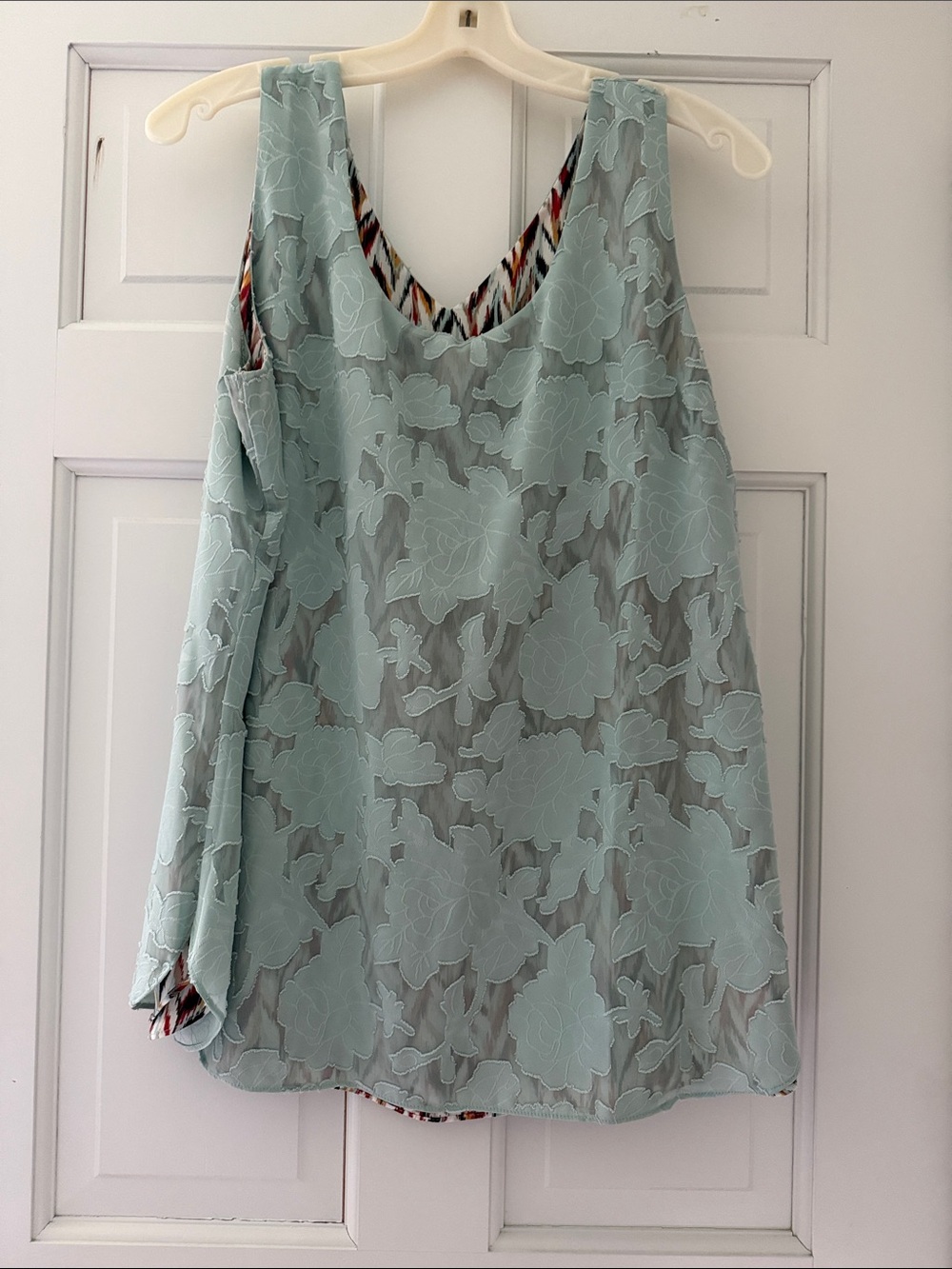 Chico's Pale Aqua Floral Overlay Sleeveless Blouse